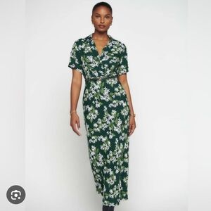 Reformation Green Floral Maxi Dress